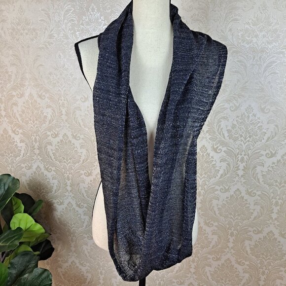 Black and Silver Sparkle Infinity Loop Scarf Lightweight Soft - Picture 3 of 5